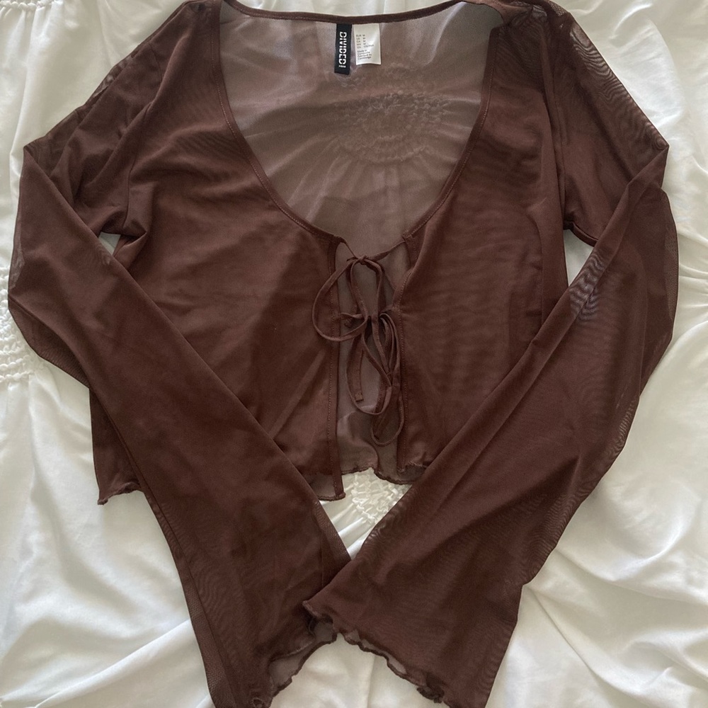 H&M Long Sleeve Mesh Tie Top, Size M, Like New